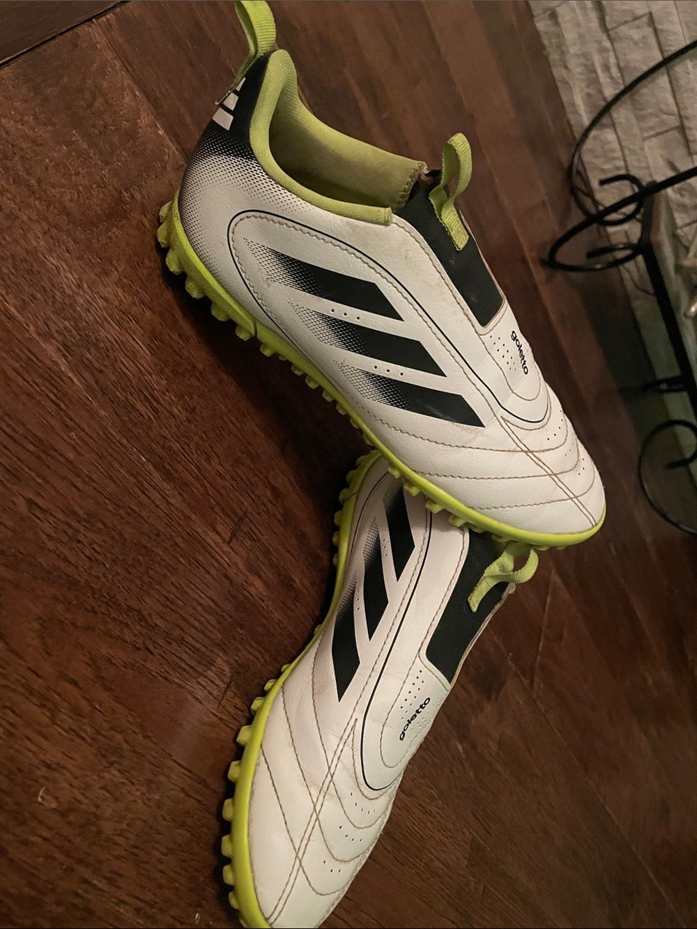 adidas Kids White and Neon Green Turf Soccer Sneakers